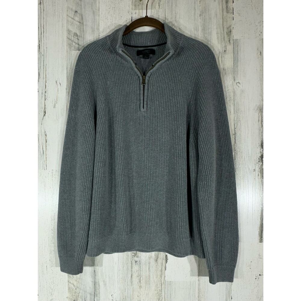 Express Sweater Size Large 1/4 Zip Gray 100% Cotton Thick Ribbed Knit Minimalist